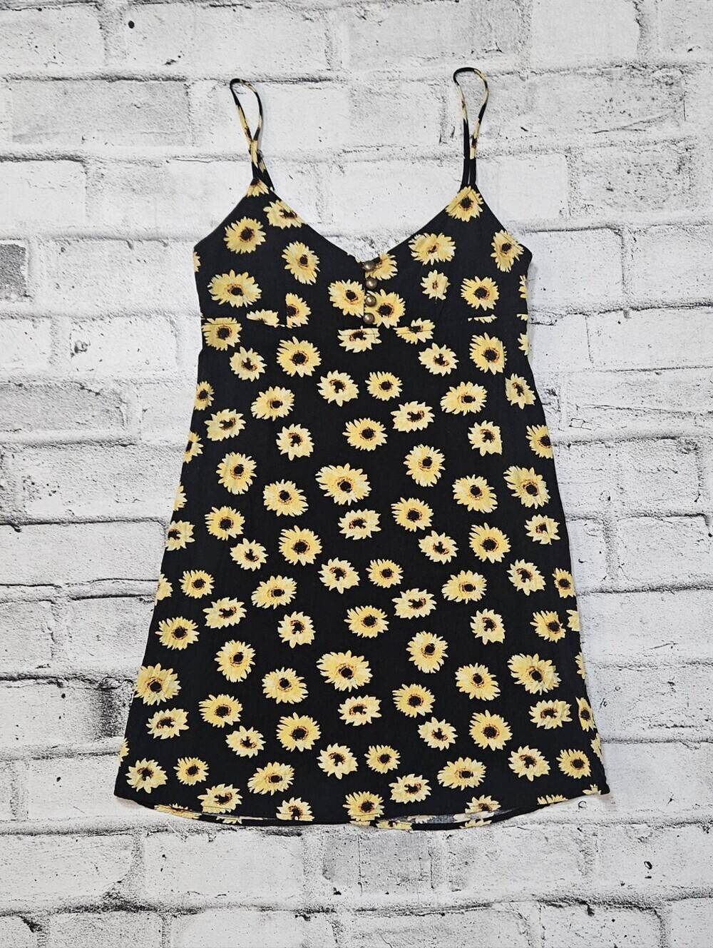 Urban Outfitters Sunflower Print Mini Dress XS Black Floral Slip